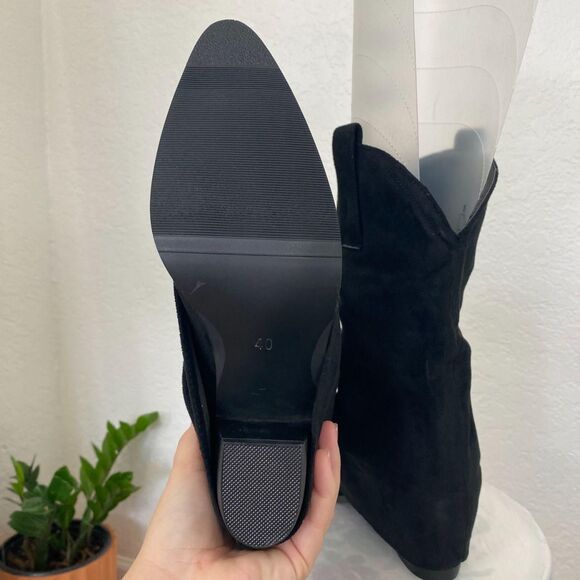 NEW Black Faux Suede Iconic Fold Over Western Style Cowboy Cowgirl Boots US 9.5 - Picture 6 of 7